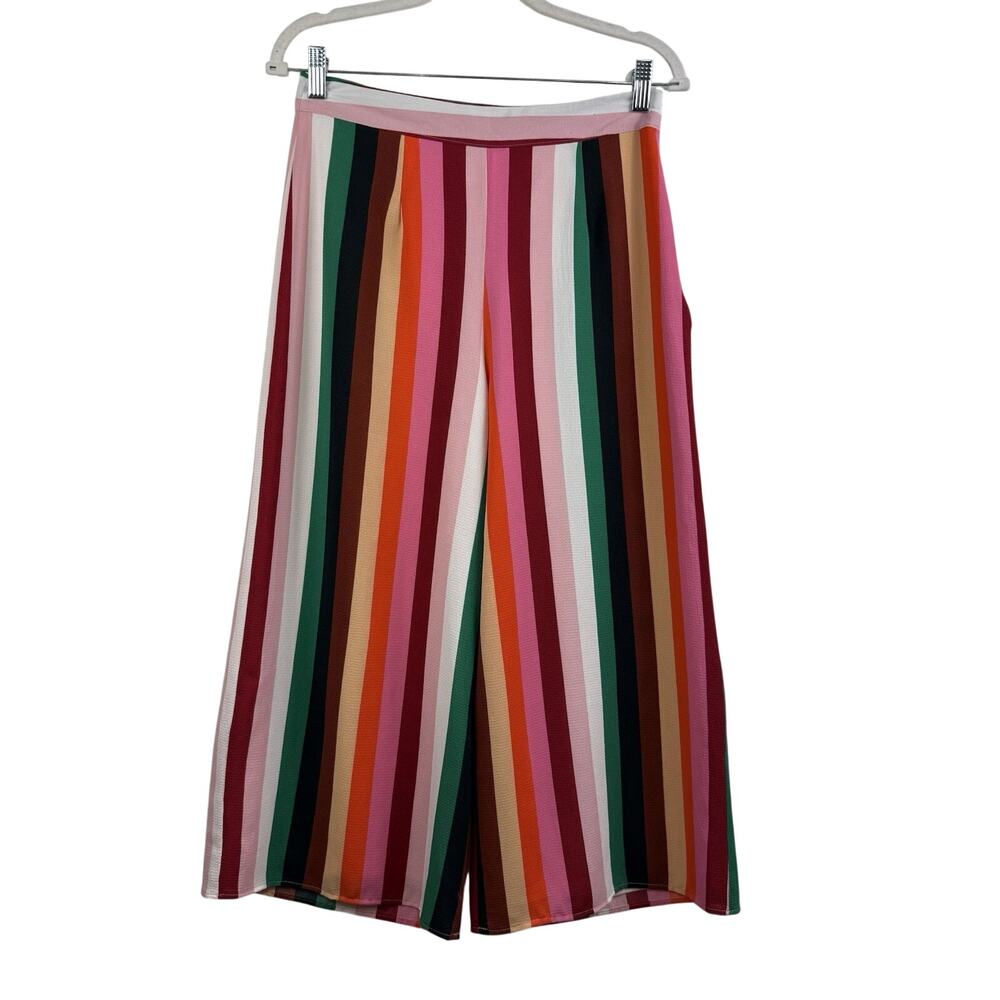Sadie & Sage Striped Colorful Flowy Wide Leg Cropped Pants 28 X 21 High Waisted